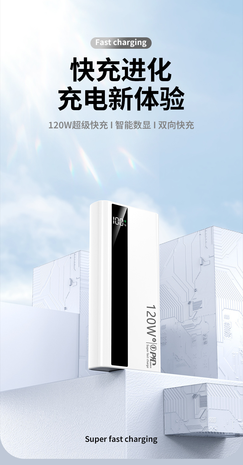 Uluslararası 3C Sertifikalı 120W Süper Hızlı Şarj 20000mAh Büyük Kapasiteli Taşınabilir Güç Kaynağı Toptan Özelleştirme