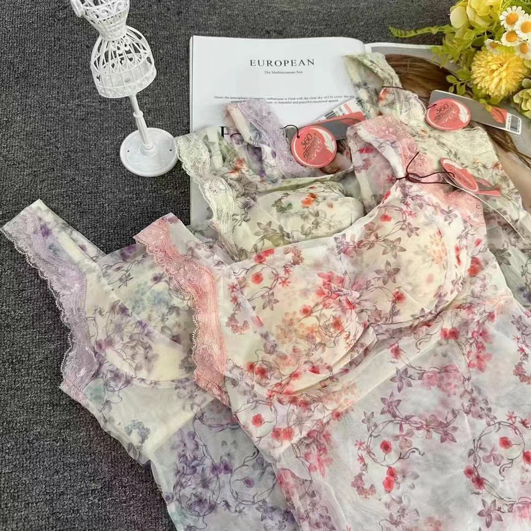 Nuevo encaje de alta calidad, chaleco de mujer sin anillo de acero, sujetador cómodo, ropa interior deportiva para dormir, mujer al por mayor.