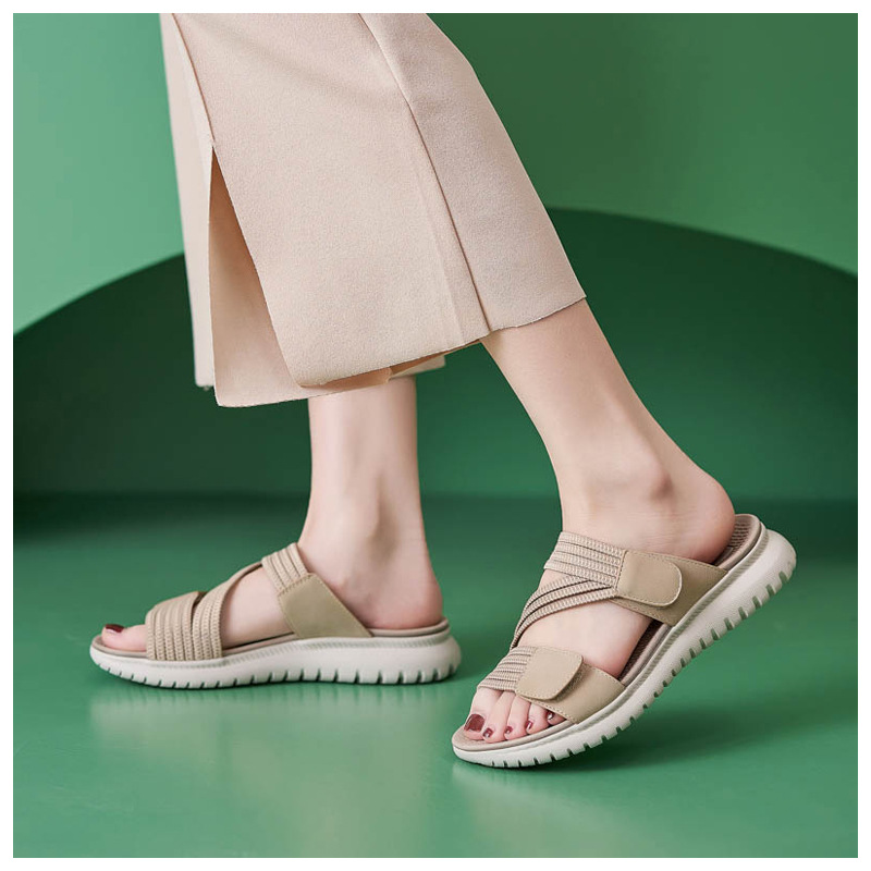Dép sandal nữ xỏ ngón đế bệt thể thao co giãn cỡ lớn — Màu đen, Màu xanh lam, Màu mơ chi tiết 5