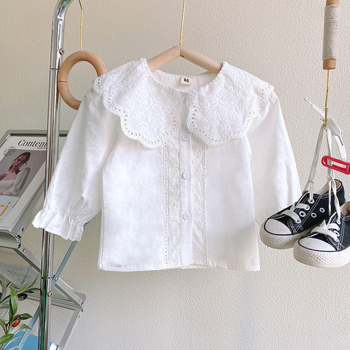 Girls' Lace Collar Shirt Spring and Autumn Korean-style Children's Long-sleeved Base Shirt Baby Blouse