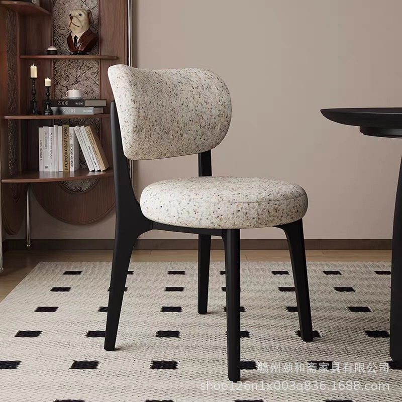 Cream-Colored Solid Wood Dining Chair, Simple Modern Dining Table and Chair Set, Designer Home Dining Chair, Light Luxury High-End Upholstered Chair