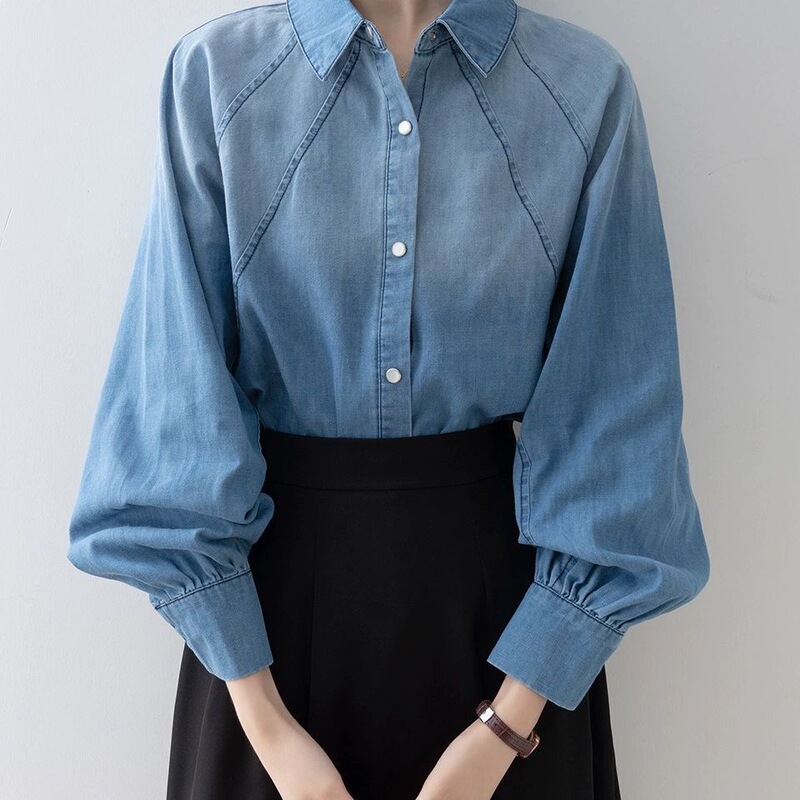 French Retro Denim Shirt Jacket Autum 2026 New Blue Shirt Women's Spring and Autum Loose Long-Sleeved Top French Retro Denim Shirt Jacket Autum 2026 New Blue Shirt Women's Spring and Autum Loose Long-Sleeved Top