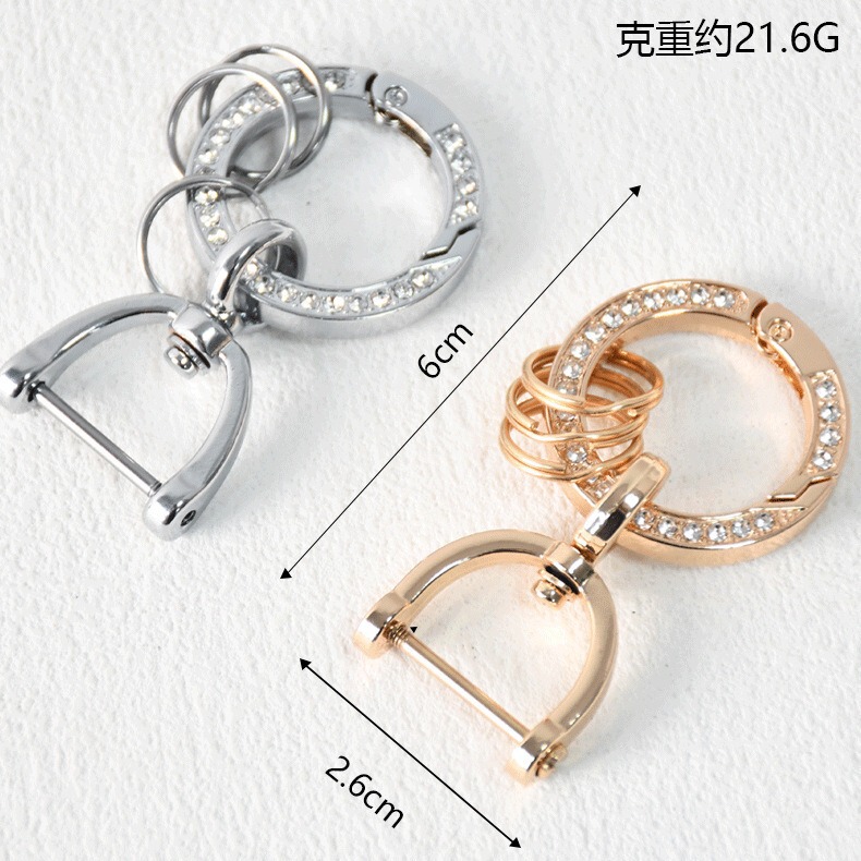Diamond spring ring zinc alloy split ring car keychain anti-lost fashion metal stirrup buckle manufacturers wholesale Diamond spring ring zinc alloy split ring car keychain anti-lost fashion metal stirrup buckle manufacturers wholesale