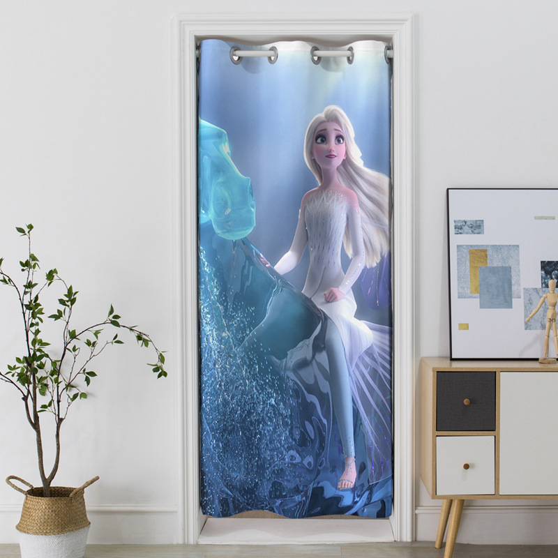 Punch holes Expansion bar Cartoon comic Snow princess Digital printing curtain door curtain Short curtain student dormitory