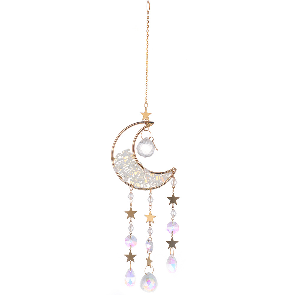 INS Amazon nuevo grava natural Luna reloj de arena púrpura cristal verde cristal Rosa cristal estrella Luna Sun Catcher colgante