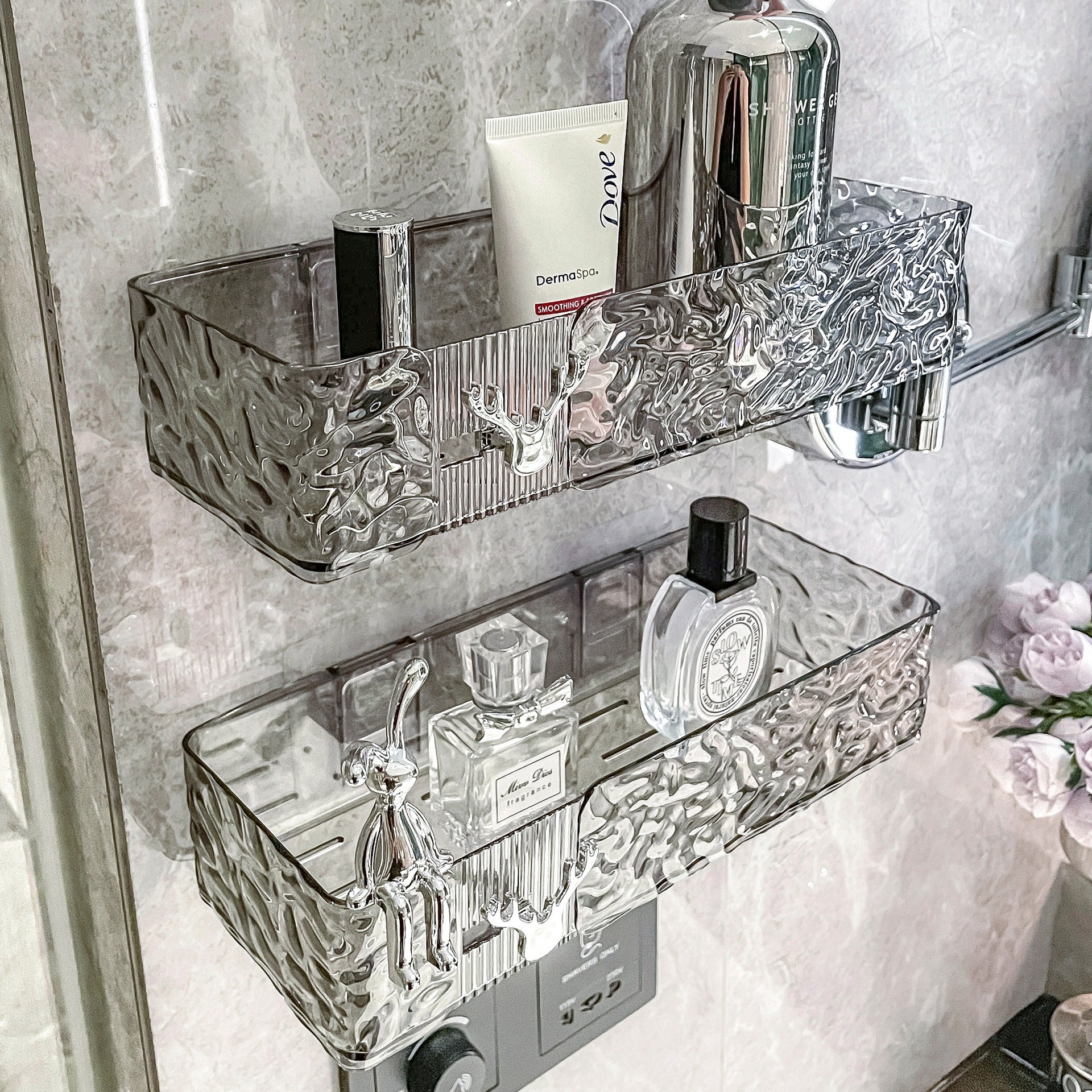 Bathroom Storage Rack bathroom rectangular punch-free wall-mounted light luxury toilet bathroom shower room storage rack