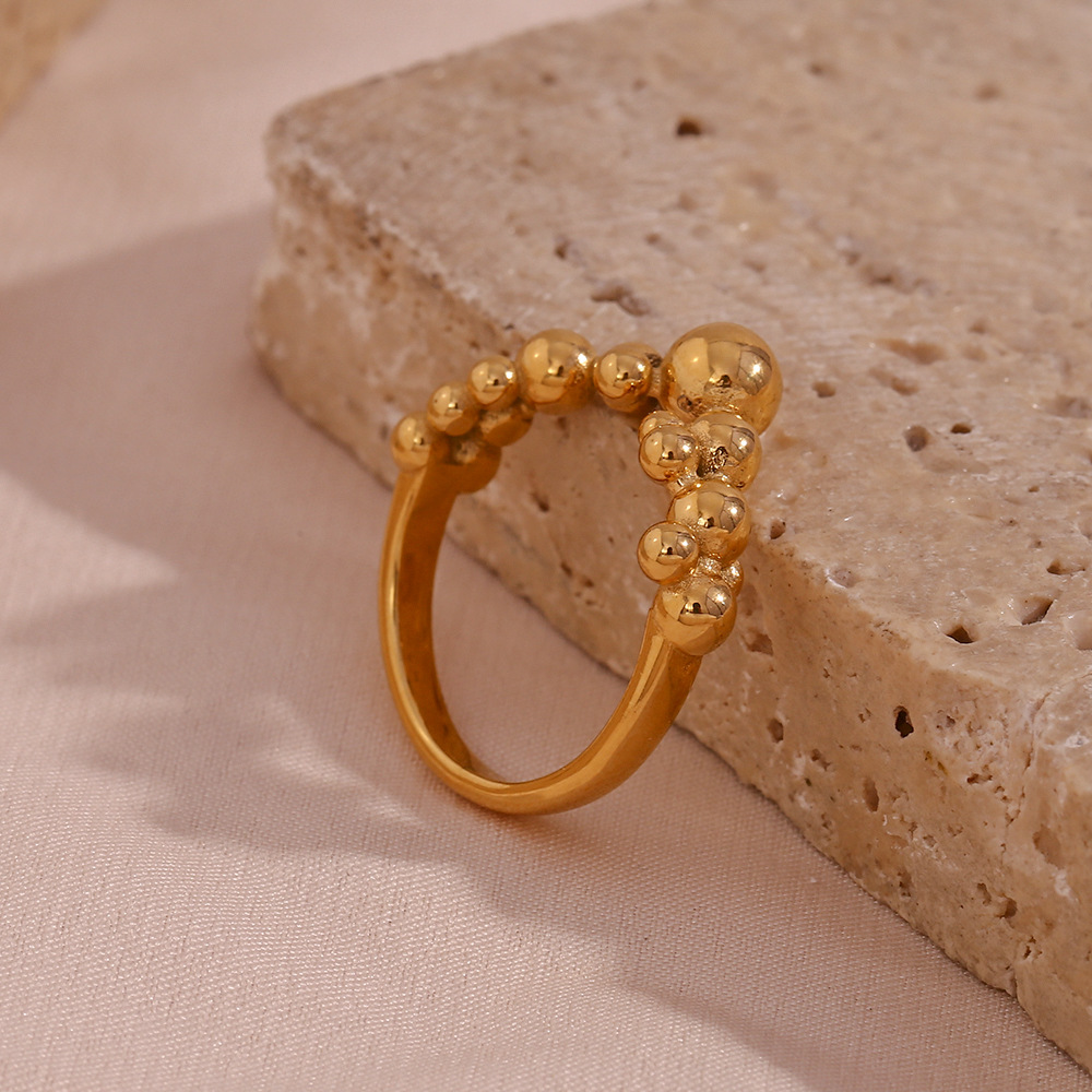 Plated 18K Gold V-shaped Beads Ring