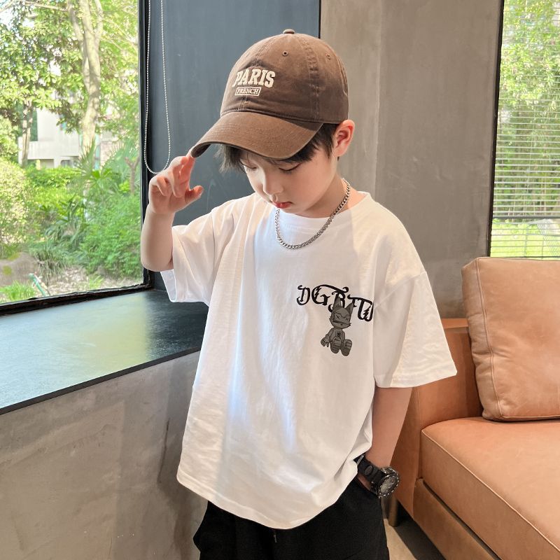 Trendy merk korte T-shirt dun 2024 nieuwe populaire kinder zomerjurk half mouw jongens top modieus_voghion.com