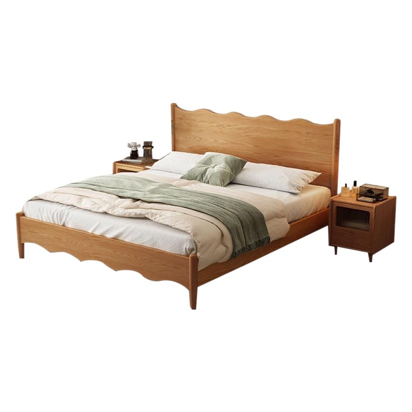 Cama de madera maciza de estilo nórdico, cama de madera, cama doble de cera blanca, cama de boda de 1,8, apartamento pequeño, cama individual para el hogar, dormitorio