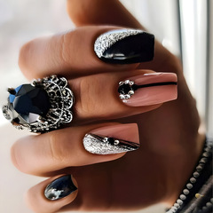 Eurasian dark and cool series dazzling water diamond false nail stickers, cross-border best-selling handmade wear-on nail pieces, detachable