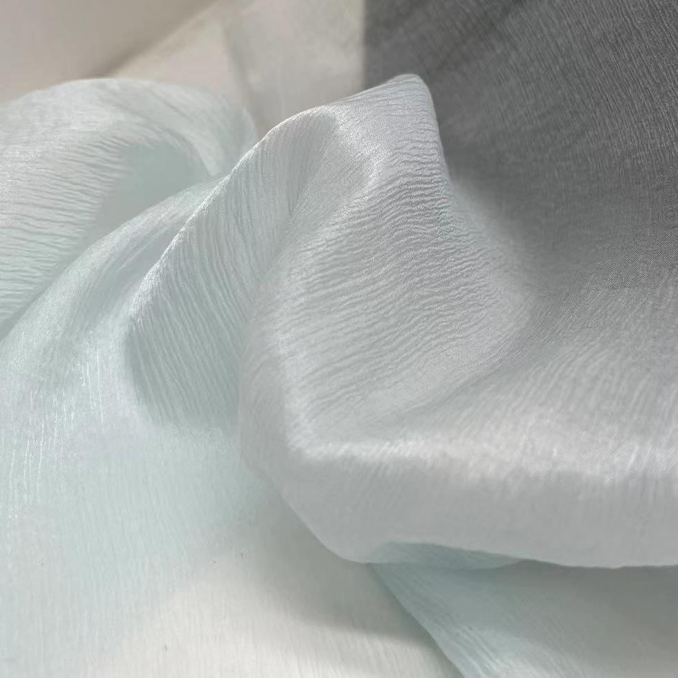 楓葉皺 褶皺梭織滌綸歐根紗布料 時裝漢服連衣裙歐根紗婚紗面料