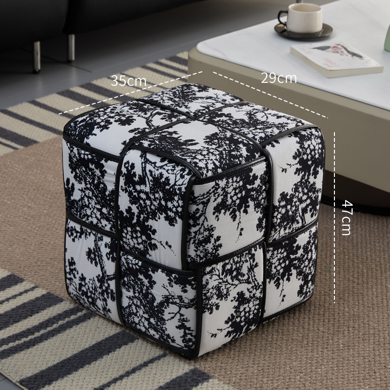 블랙 패턴 사각 스툴