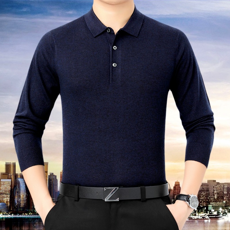2022 Spring And Autumn Middle-aged And Elderly Men's Long-sleeved Lapel T-shirt Loose Trendy And Comfortable