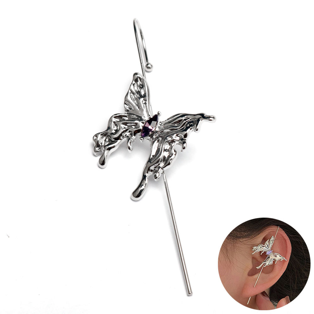 New Diamond Butterfly Ear Hanger Distinctive Piercing Earrings Earrings Female Niche Design Advanced Sense Ear Bone Clip Earrings