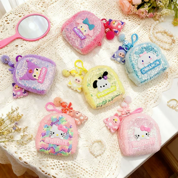 New fresh and stylish sequin coin purse, mini vinyl handmade gift, keychain pendant, earphone storage bag