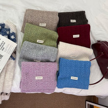 羊毛混纺蓝色麻花针织毛线围巾女秋冬韩系保暖加厚学生围脖情侣款