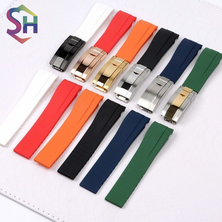 Curved Silicone Watch Strap for Rolex Daytona Submariner Green Black Submariner Gmt Rubber Watch Band 20mm