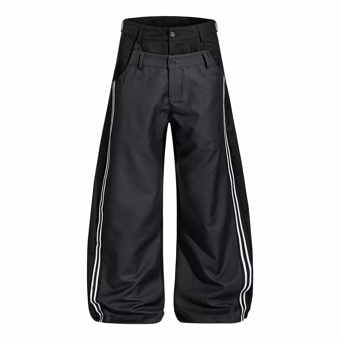 Men's Casual Pants Retro Double Waistband Spliced Curved Blade Loose Long Trousers_mkmklike.com