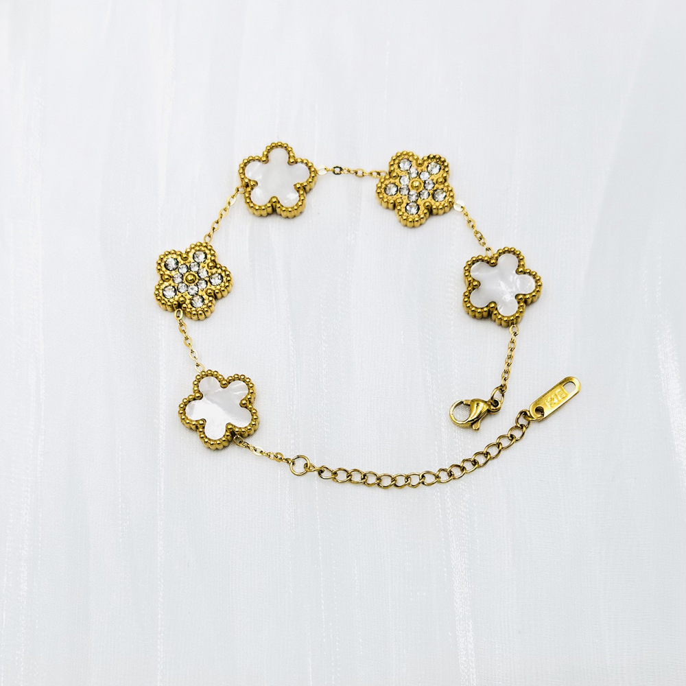 Stainless steel double-sided large five-leaf flower non-fading fashion five-leaf clover bracelet 15MM cross-border hot sale Plum Blossom hand