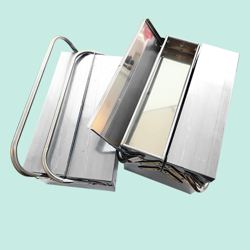 Ventas de fabricantes de caja de herramientas de chapa de hierro, caja de herramientas plegables de dos capas, caja de almacenamiento portátil de automóvil grande y gruesa