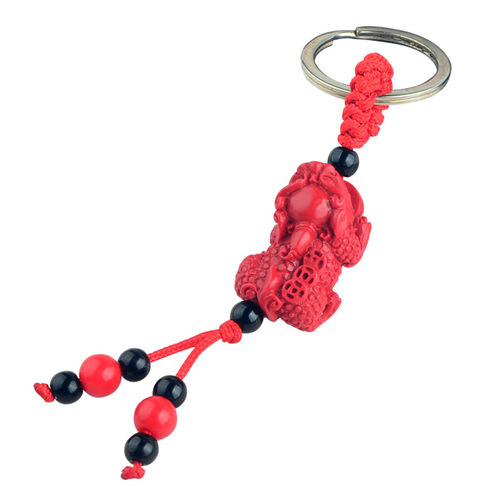 Wholesale of small gifts such as vermilion entry and exit Ping An gourd car keychain sandstone Pixiu key chain under one yuan