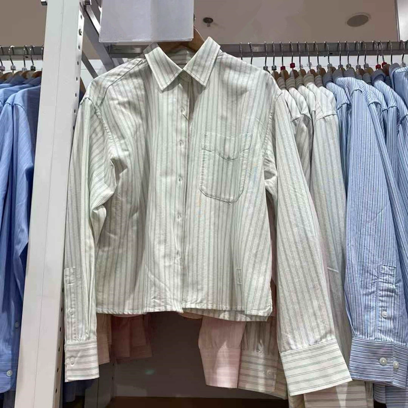 Женская рубашка URAZ Oxford в полоску, бокс-крой, длинный рукав, повседневная тонкая куртка C475718/477683