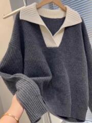 秋冬季外穿不起球优雅风气质Polo领百搭毛衣针织衫宽松上衣女