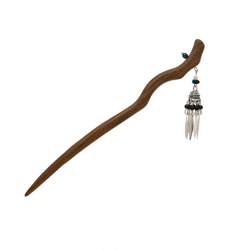 Ancient-style black sandalwood hairpin, green sandalwood tassel hair ornament, daily hairstyle hairpin, Hanfu accessory, simple hair comb for hair styling
