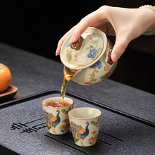 汝窑手抓壶茶壶单壶大号防烫盖碗茶杯单个泡茶器陶瓷快客一壶二杯