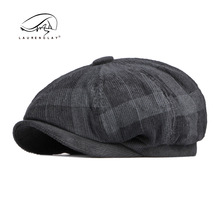 灯芯绒帽子女秋冬季八角帽时尚格纹贝雷帽男英伦复古画家帽报童帽