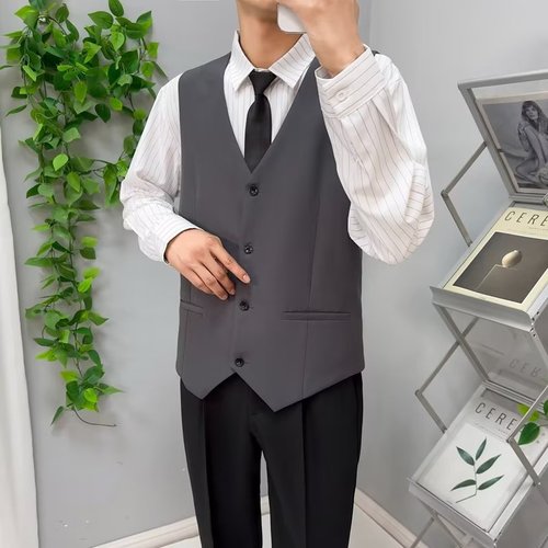 Spring Korean Style Trendy Slim Fit Gray Suit Vest for Men, British Style Western Vest, Casual Professional Best Man Vest, Men's waistcoat
