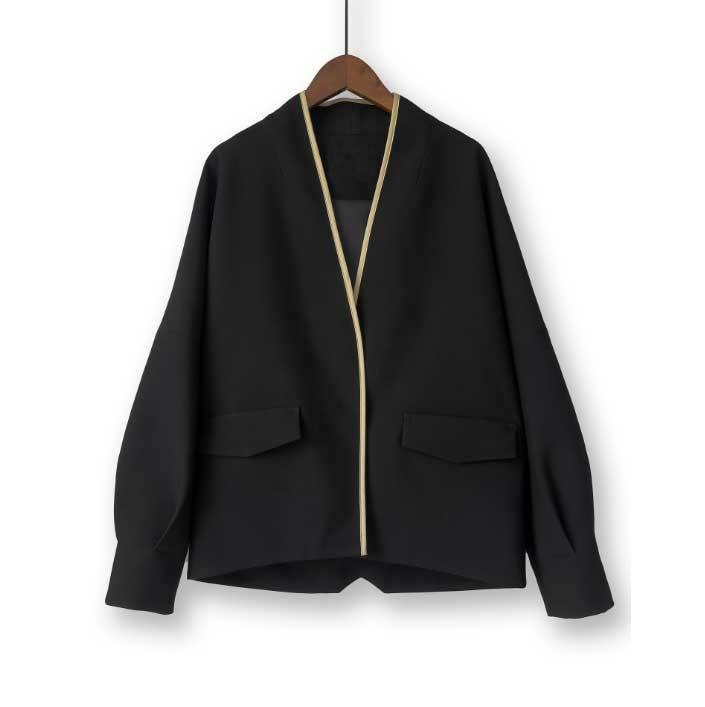 in stock Spring and Autumn New Black Coat Women's Loose Long-sleeved Top V-neck Cardigan Slimming Suit