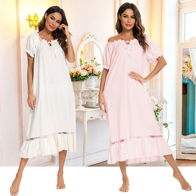 Cross-Border Amazon Aliexpress Ebay2026 European and American New Style Women's Pajamas Short-Sleeved Nightgown Comfortable Home Wear