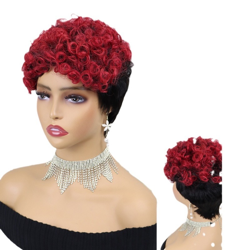 6インチpixie cut wig human hairウールカーラーカバーcurlyフルメカニズムリアルヘアカバー|undefined