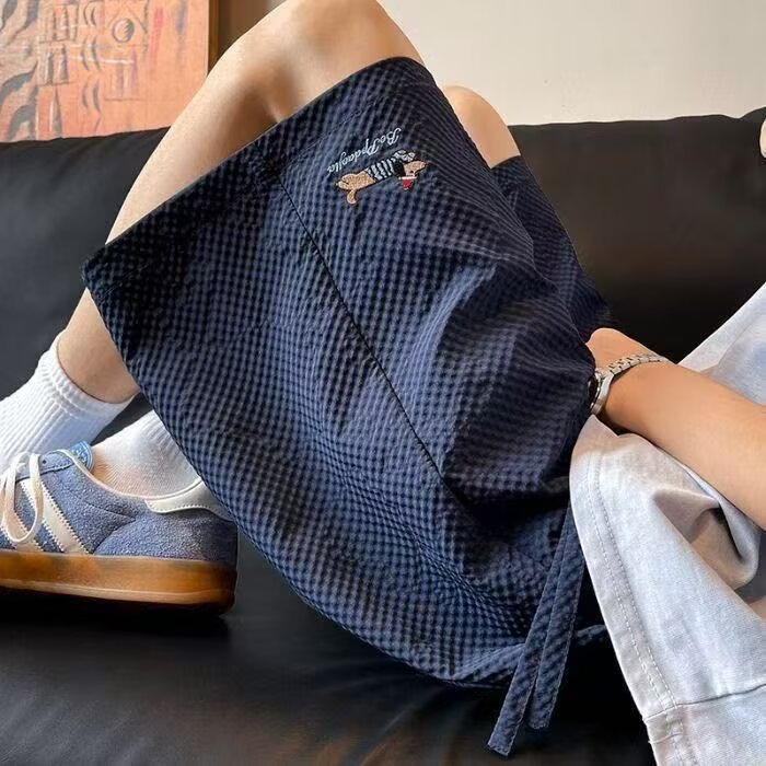 Embroidered Casual Shorts Men's Summer New Quick-Drying Loose Large Pants Trendy Outer Wear Five-Point Casual Pants Waffle