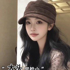韩系爆款咖色马术帽平顶麂皮绒鸭舌帽女百搭显脸小春秋八角帽批发
