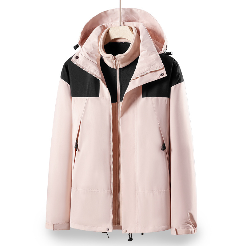 23658 ropa de asalto al aire libre para hombres y mujeres otoño y invierno manga corta 3 en 1 desmontable a prueba de viento impermeable revestimiento de terciopelo