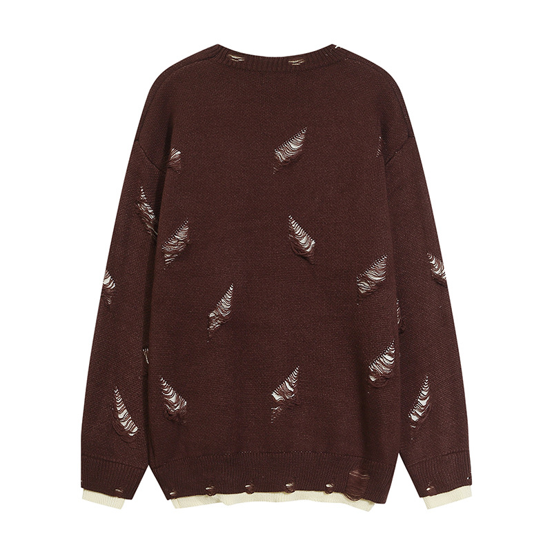 Férfi ruházati stílus Utcai hip-hop Disrupted laza kereknyakú pulóver Férfi és női őszi lusta stílusú pulóver_voghion.com