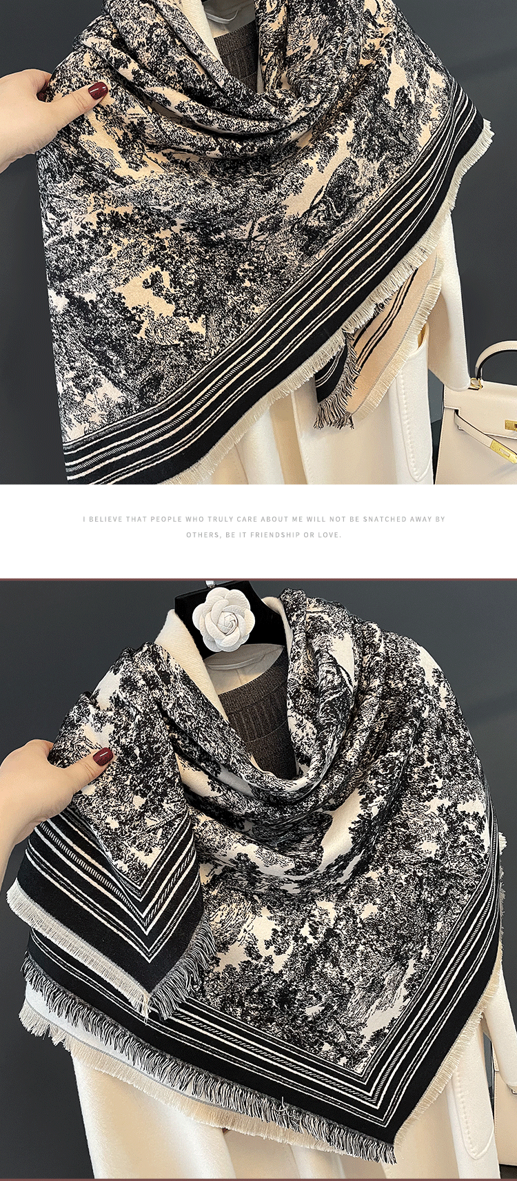 Sciarpa in ecopelle di cashmere da donna, sciarpa elegante_voghion.com