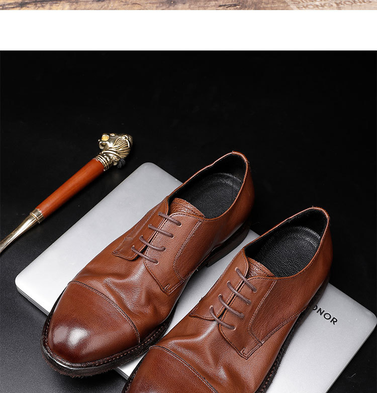 Leather outsole washed retro formal spring and autumn men low top lace-up classic shoes pointy Derby leather Shoes men shoe fashion_voghion.com