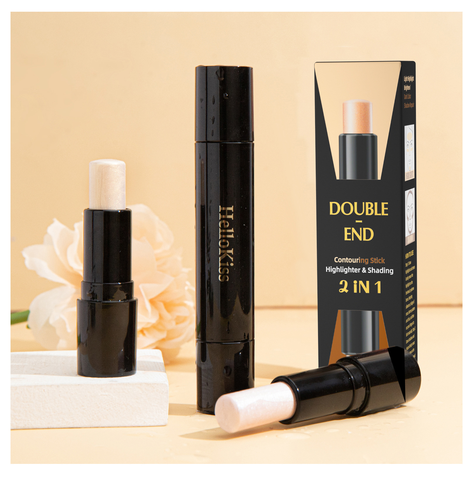 HelloKiss Double-headed Highlighter Contouring Stick, pearlescent three-dimensional, naturally brightening and modifying facial shadows, cross-border makeup undefined