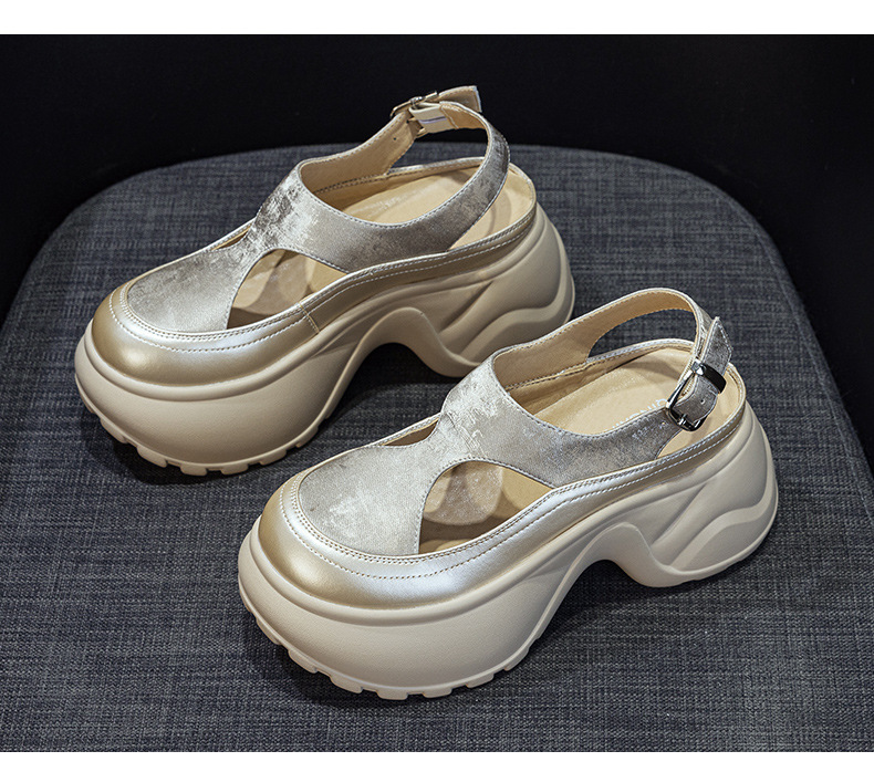 Sandal nữ đế dày mũi bít phong cách La Mã — M2897 xanh lá, M2897 bạc, M2897 màu mơ, M2897 màu da báo chi tiết 35
