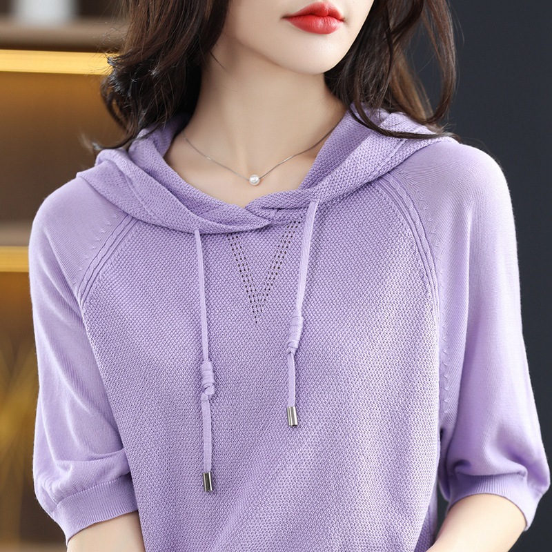 Summer thin short sleeve T-shirt with hood