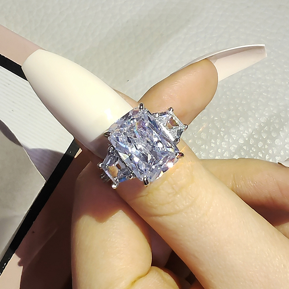 Fashion Rectangle Copper Inlay Zircon Rings