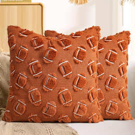 跨境新款抱枕套毛绒绗缝橄榄球绣花时尚高级感飘窗客厅沙发靠垫