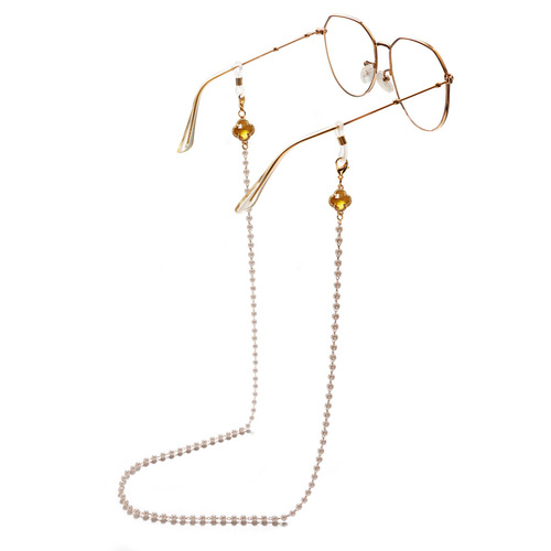 European and American simple glasses chain lanyard hanging chain glasses chain sunglasses hanging chain (pearl + crystal four-leaf flower)