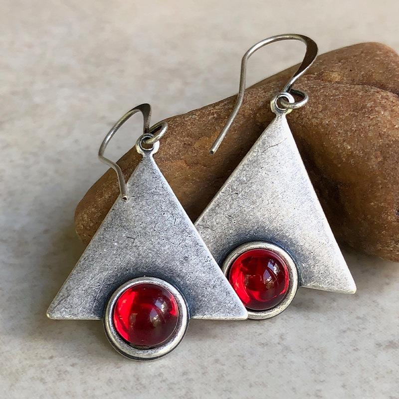 European and American Foreign Trade New Simple Palace Style Ruby Earrings Retro Ethnic Style Atmospheric Triangle Women's Earrings