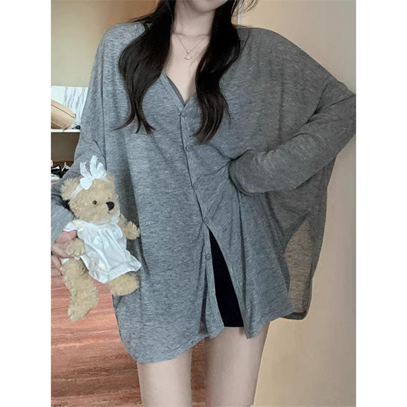 Korean Style Relaxed Loose Casual Knitted Cardigan Jacket Women's Autumn New plus size Slimming Top Sunscreen Blouse