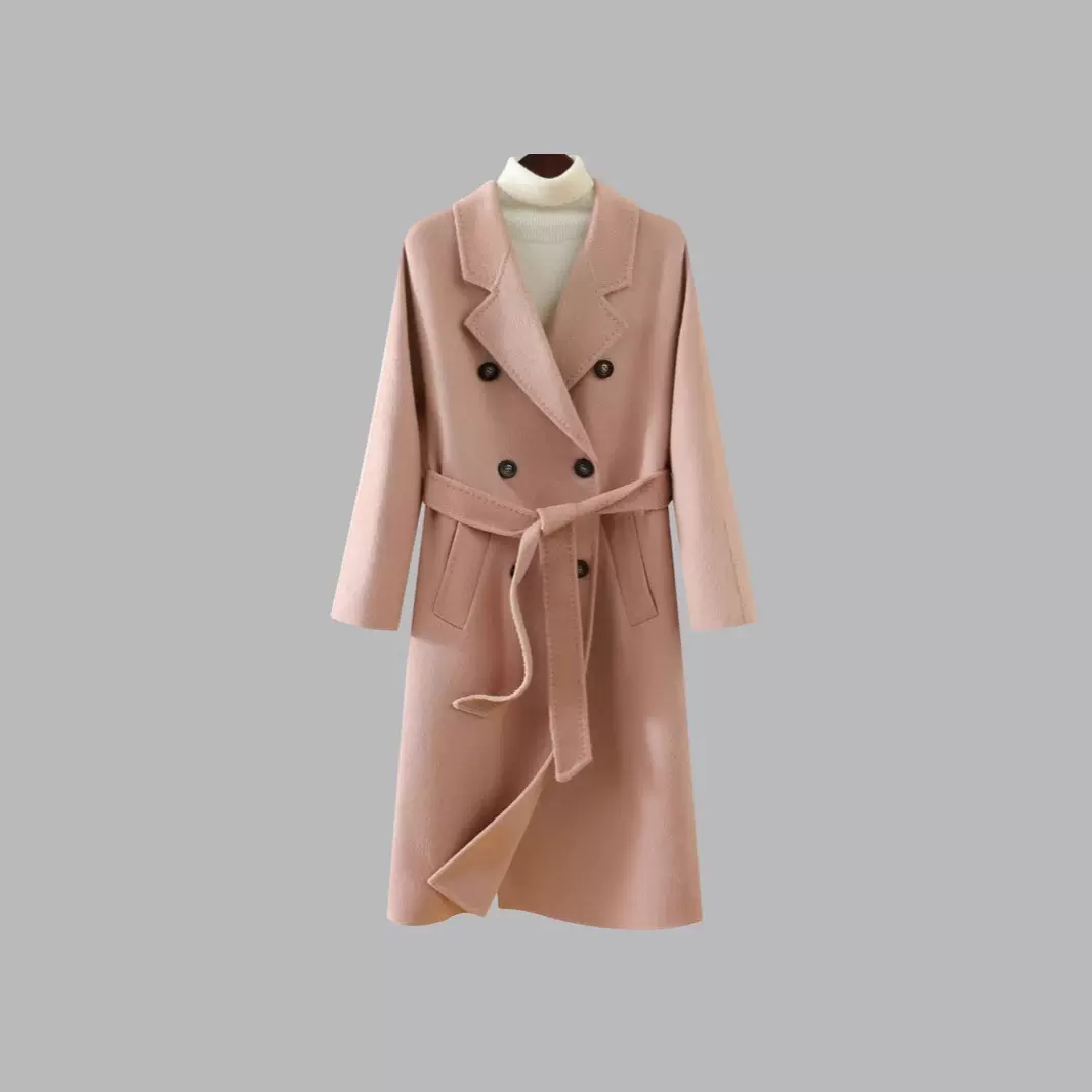 骆驼绒羊毛大衣女2024秋冬季女长款小个子过膝新款双面毛呢外套