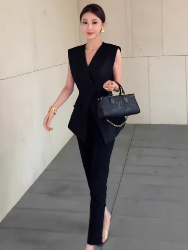 小柄な人向けの夏服、軽い高級感、高級感、フェミニン、スマートで気質のある、超人気のウエストベストスーツのセット|undefined